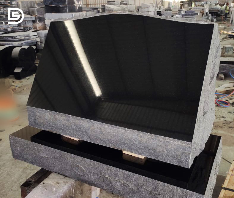 Premium granite Absolute Black Granite Headstone with rock pitch base  by Deccan Stonecraft - High quality natural stone